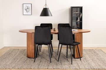 Biana Spisegruppe 200 cm Oval inkl. 4 Robin Fløyelsstoler - Valnøttbrun/Svart - Møbler - Bord - Spisegruppe
