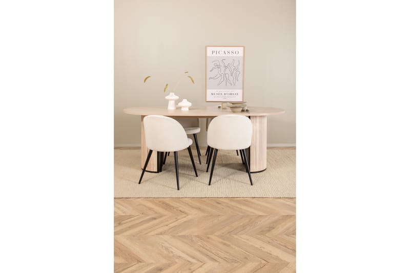 Biana Spisegruppe 200 cm Oval inkl. 4 Valera Cordfløyelstole - Beige/Svart/Beige - Møbler - Bord - Spisegruppe