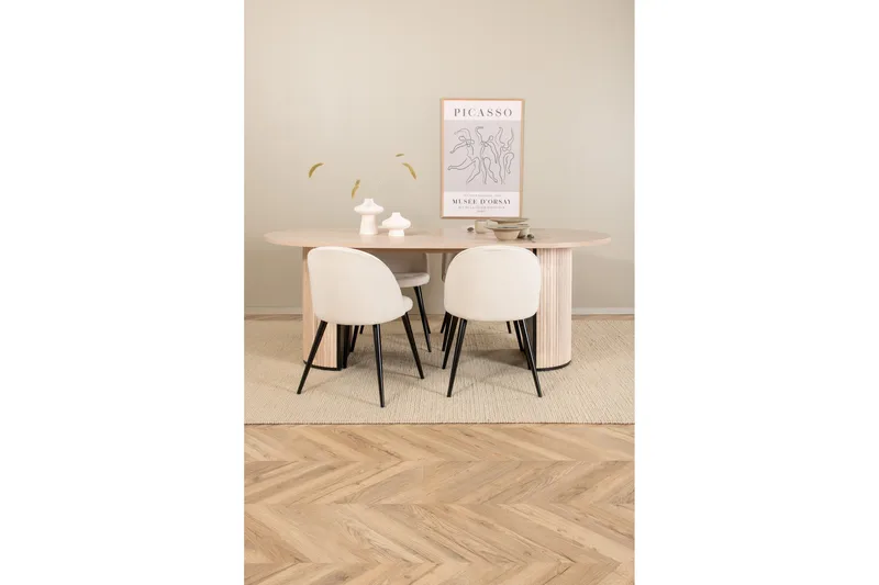 Biana Spisegruppe 200 cm Oval inkl. 4 Valera Cordfløyelstole - Beige/Svart/Beige - Møbler - Bord - Spisegruppe