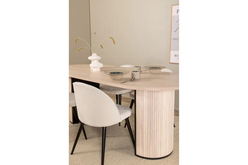 Biana Spisegruppe 200 cm Oval inkl. 4 Valera Cordfløyelstole - Beige/Svart/Beige - Møbler - Bord - Spisegruppe