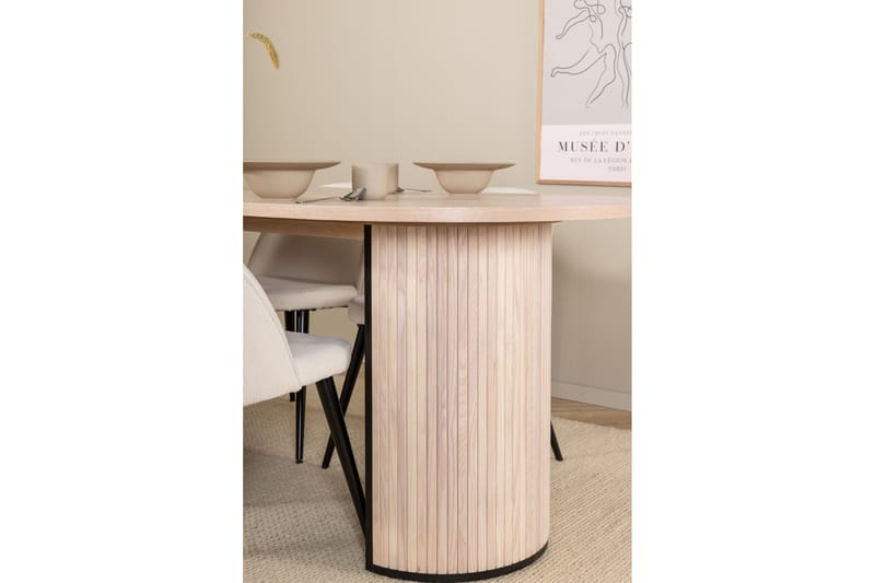 Biana Spisegruppe 200 cm Oval inkl. 4 Valera Cordfløyelstole - Beige/Svart/Beige - Møbler - Bord - Spisegruppe