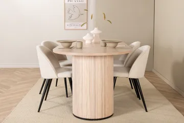 Biana Spisegruppe 200 cm Oval inkl. 4 Valera Cordfløyelstole - Beige/Svart/Beige - Møbler - Bord - Spisegruppe