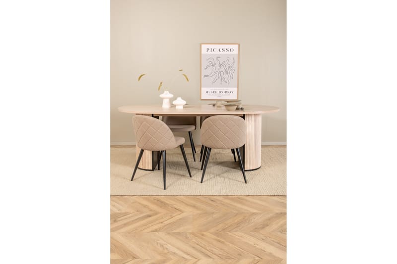 Biana Spisegruppe 200 cm Oval inkl. 4 Velvets Stoler - Beige/Svart - Møbler - Bord - Spisegruppe