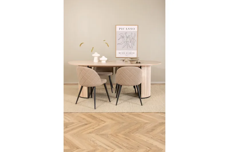 Biana Spisegruppe 200 cm Oval inkl. 4 Velvets Stoler - Beige/Svart - Møbler - Bord - Spisegruppe