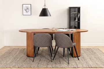 Biana Spisegruppe 200 cm Oval inkl. 4 Velvets Stoler - Valnøttbrun/Grå/Svart - Møbler - Bord - Spisegruppe