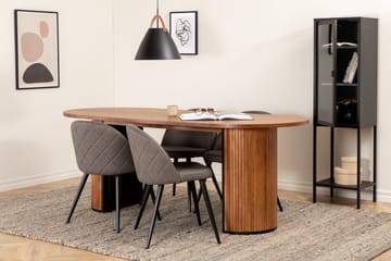Biana Spisegruppe 200 cm Oval inkl. 4 Velvets Stoler - Valnøttbrun/Grå/Svart - Møbler - Bord - Spisegruppe