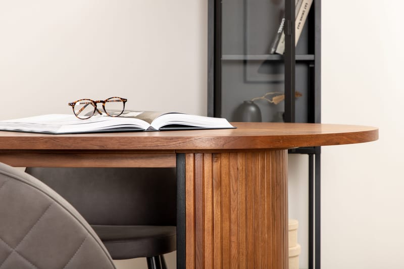 Biana Spisegruppe 200 cm Oval inkl. 4 Velvets Stoler - Valnøttbrun/Grå/Svart - Møbler - Bord - Spisegruppe