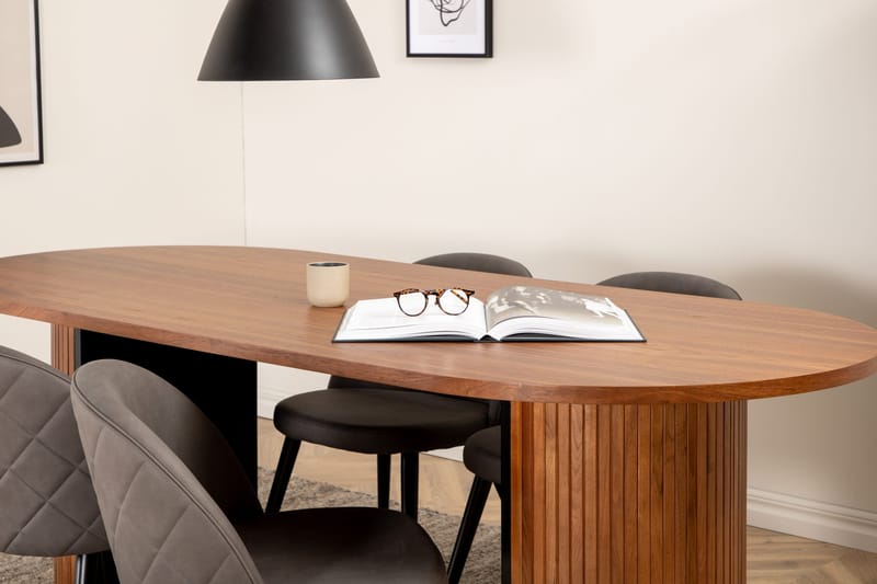 Biana Spisegruppe 200 cm Oval inkl. 4 Velvets Stoler - Valnøttbrun/Grå/Svart - Møbler - Bord - Spisegruppe