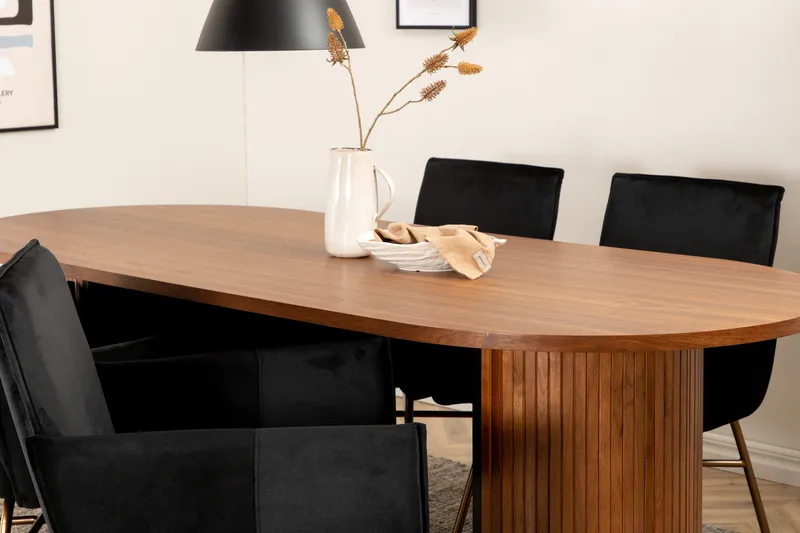 Biana Spisegruppe 200 cm Oval inkl. 4 Pipi Stoler - Valnøttbrun/Svart/Kopper - Møbler - Bord - Spisegruppe