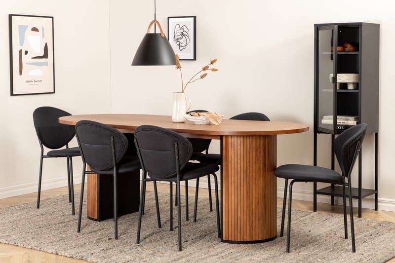 Biana Spisegruppe 200 cm Oval inkl. 6 Moncoll Stoler, Valnøtt/Svart