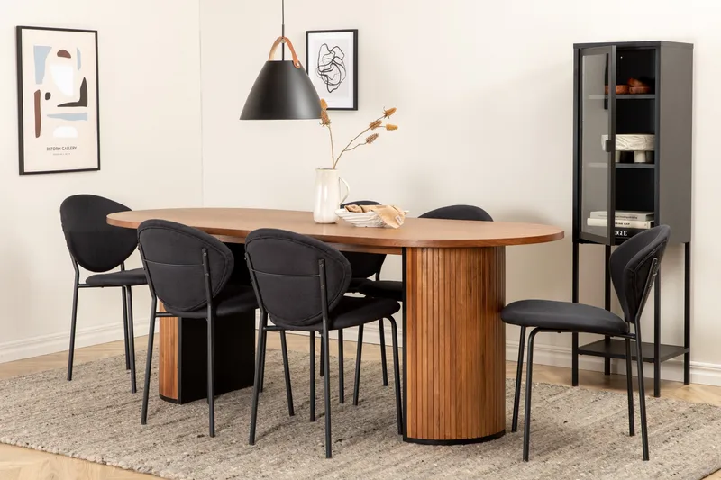 Biana Spisegruppe 200 cm Oval inkl. 6 Moncoll Stoler, Valnøtt/Svart