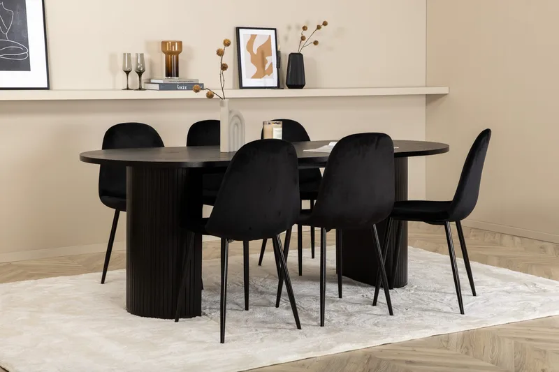 Biana Spisegruppe 200 cm Oval inkl. 6 Pontus Stoler, Svart