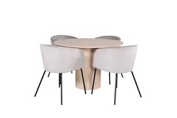 Bianca Matgruppe 110 cm Rund med 4 Berit stoler - Whitewash/Grå - Møbler - Bord - Spisegruppe