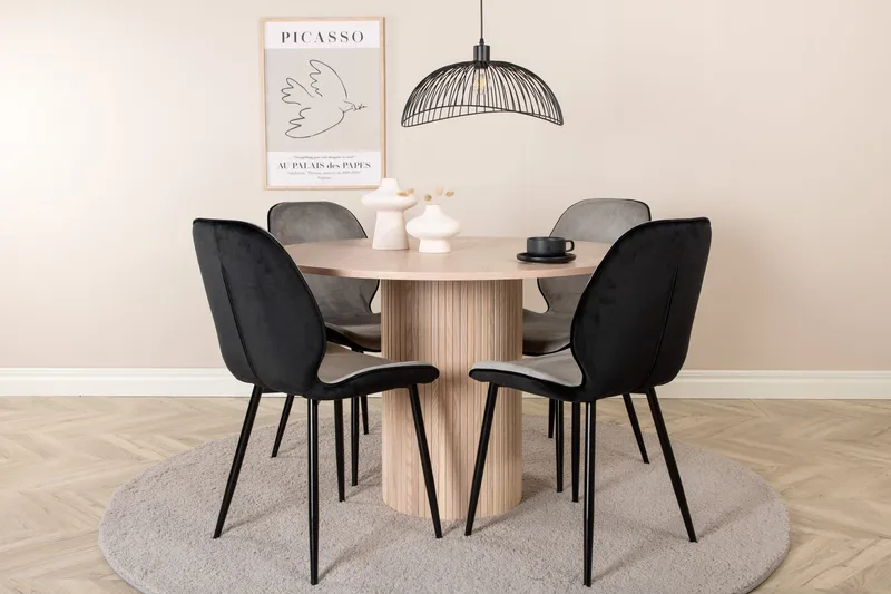 Bianca rundt spisebord med 4 Emma Spisestol
