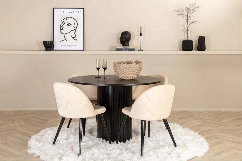 Bianca Rundt Spisebord med 4stk Velvet Spisestol