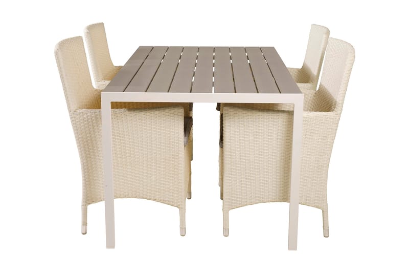 Buitepos Spisegruppe + 4 Kalkfeld Karmstoler - Polywood/Hvit - Møbler - Bord - Spisegruppe