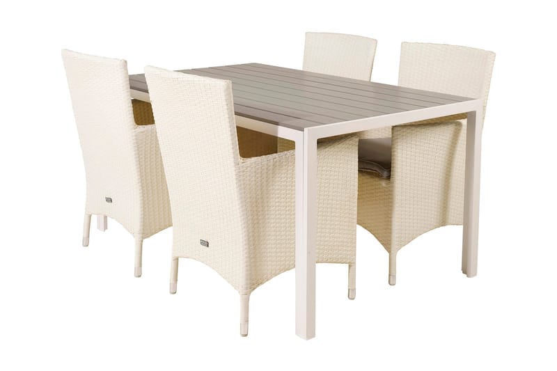 Buitepos Spisegruppe + 4 Kalkfeld Karmstoler, Polywood/Hvit