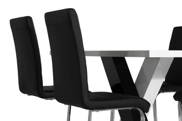 Cesi Spisegruppe 140 cm med 4 Cibus Stol - Hvit/Svart/Svart PU/Krom - Møbler - Bord - Spisegruppe