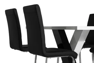 Cesi Spisegruppe 140 cm med 4 Cibus Stol - Hvit/Svart/Svart PU/Krom - Møbler - Bord - Spisegruppe