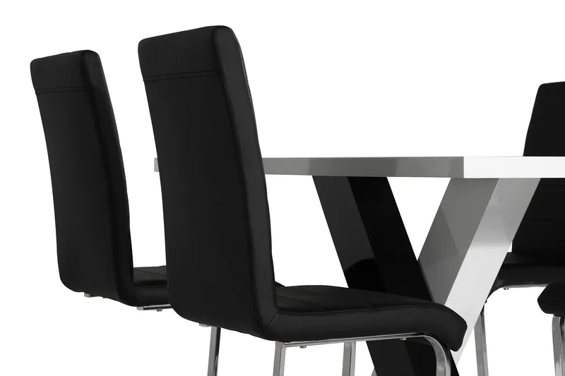 Cesi Spisegruppe 140 cm med 4 Cibus Stol - Hvit/Svart/Svart PU/Krom - Møbler - Bord - Spisegruppe