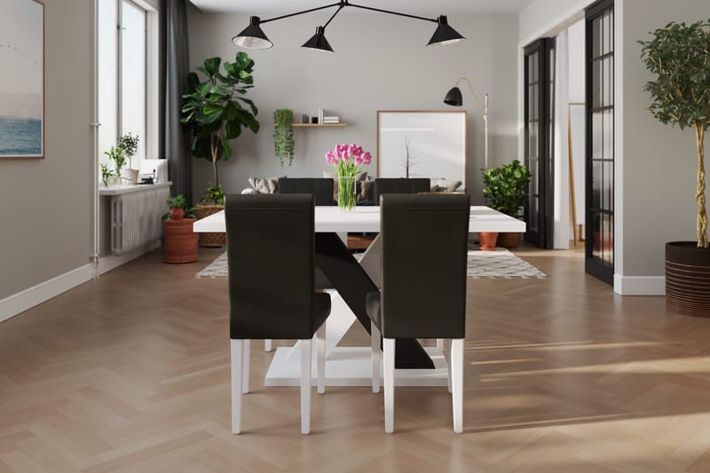Cesi Spisegruppe 140 cm med 4 Viktor Stol - Hvit/Svart/Svart PU - Møbler - Bord - Spisegruppe