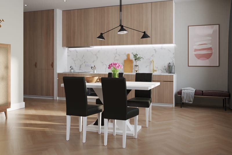 Cesi Spisegruppe 140 cm med 4 Viktor Stol - Hvit/Svart/Svart PU - Møbler - Bord - Spisegruppe