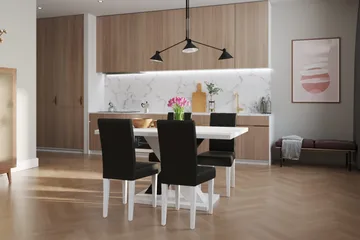 Cesi Spisegruppe 140 cm med 4 Viktor Stol - Hvit/Svart/Svart PU - Møbler - Bord - Spisegruppe