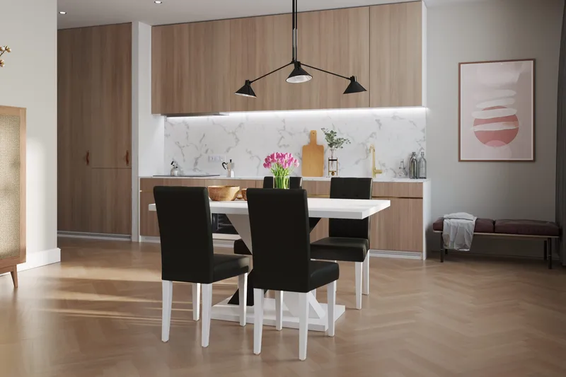 Cesi Spisegruppe 140 cm med 4 Viktor Stol - Hvit/Svart/Svart PU - Møbler - Bord - Spisegruppe