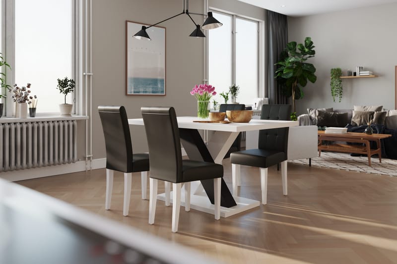 Cesi Spisegruppe 140 cm med 4 Viktor Stol - Hvit/Svart/Svart PU - Møbler - Bord - Spisegruppe