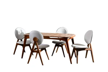 Charbel Spisegruppe 160 cm med 4 Spisestoler - Valnøtt/Krem - Møbler - Bord - Spisegruppe