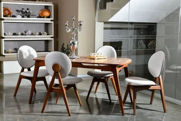 Charbel Spisegruppe 160 cm med 4 Spisestoler - Valnøtt/Krem - Møbler - Bord - Spisegruppe