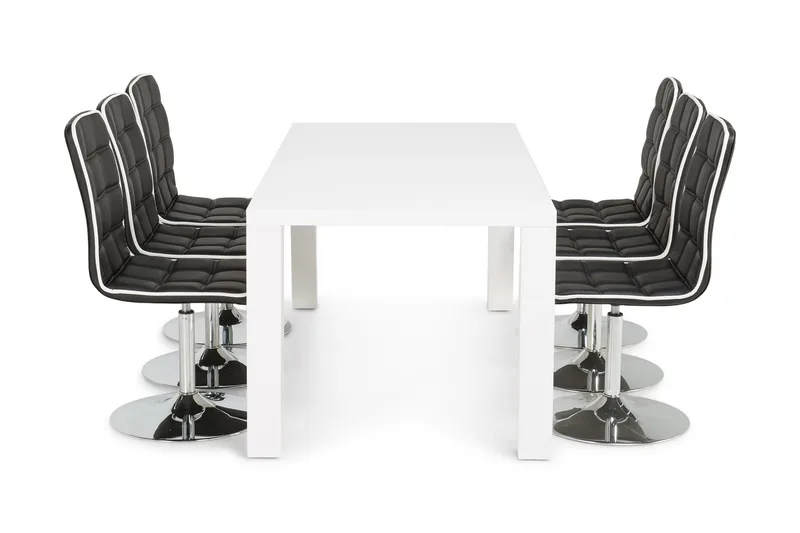 Cibus Spisegruppe med 6 Frida Stoler - Hvit/Sort - Møbler - Bord - Spisegruppe