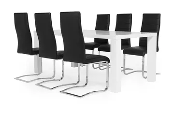 Cibus Spisegruppe med 6 Stoler - Hvit/Svart - Møbler - Bord - Spisegruppe