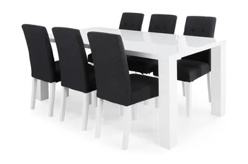 Cibus Spisegruppe med 6 Viktor Stoler - Hvit/Mørkegrå - Møbler - Bord - Spisegruppe