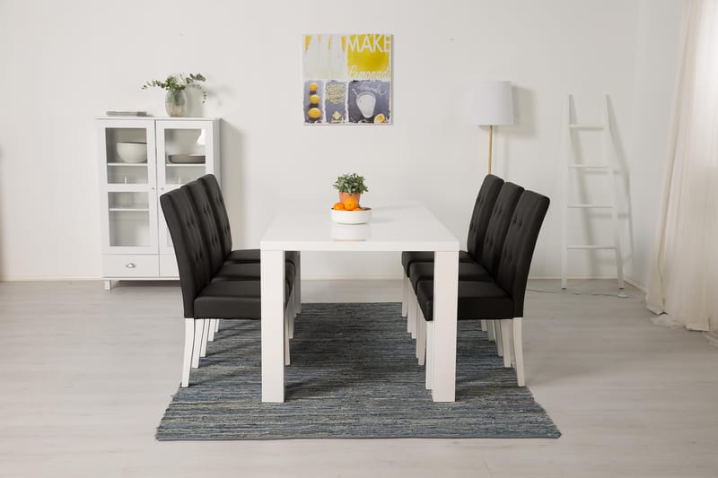 Cibus Spisegruppe med 6 Viktor Stoler - Hvit/Svart PU - Møbler - Bord - Spisegruppe
