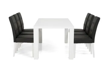Cibus Spisegruppe med 6 Viktor Stoler - Hvit/Svart PU - Møbler - Bord - Spisegruppe