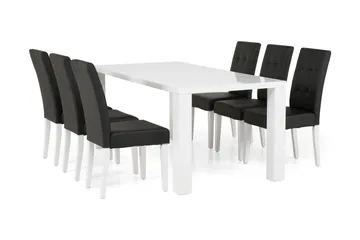 Cibus Spisegruppe med 6 Viktor Stoler - Hvit/Svart PU - Møbler - Bord - Spisegruppe