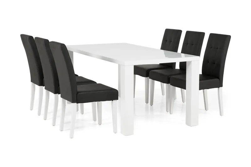 Cibus Spisegruppe med 6 Viktor Stoler - Hvit/Svart PU - Møbler - Bord - Spisegruppe