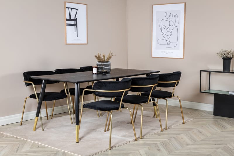 Daicy Spisegruppe 180 cm inkl. 6 Arcarazo Lenestoler - Svart/Messing - Møbler - Bord - Spisegruppe