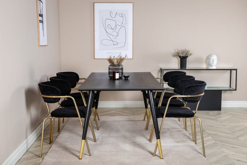 Daicy Spisegruppe 180 cm inkl. 6 Arcarazo Lenestoler - Svart/Messing - Møbler - Bord - Spisegruppe