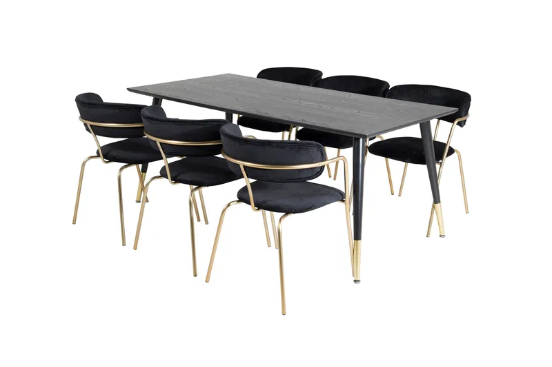 Daicy Spisegruppe 180 cm inkl. 6 Arcarazo Lenestoler, Svart/Messing