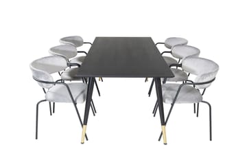 Daicy Spisegruppe 180 cm inkl. 6 Arcarazo Lenestoler - Svart/Messing/Grå - Møbler - Bord - Spisegruppe