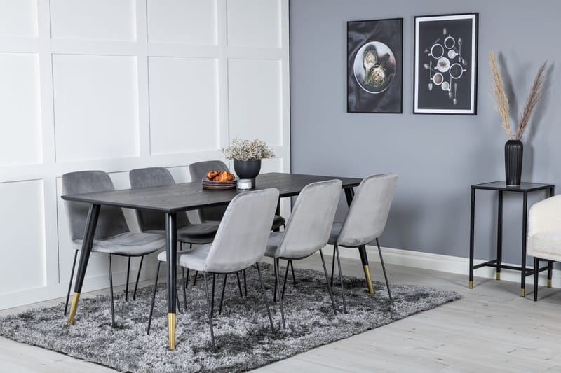 Daicy Spisegruppe 180 cm inkl. 6 Jadraque Stoler - Svart/Messing/Grå - Møbler - Bord - Spisegruppe