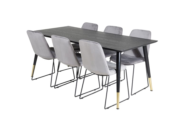 Daicy Spisegruppe 180 cm inkl. 6 Jadraque Stoler, Svart/Messing/Grå