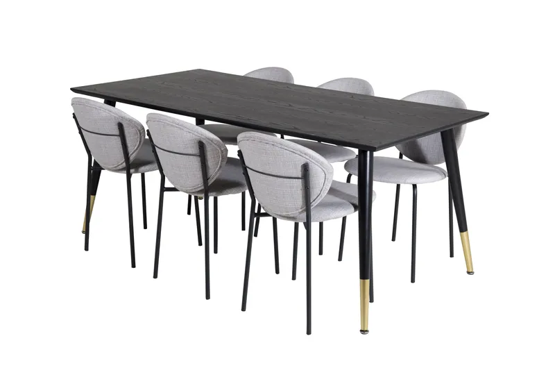 Daicy Spisegruppe 180 cm inkl. 6 Moncoll Stoler, Svart/Messing/Beige