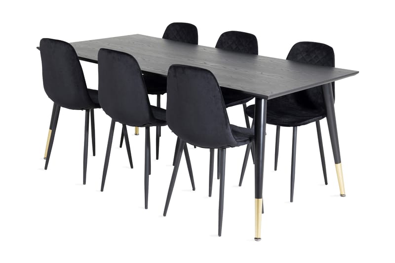 Daicy Spisegruppe 180 cm inkl. 6 Ypas Stoler, Svart/Messing