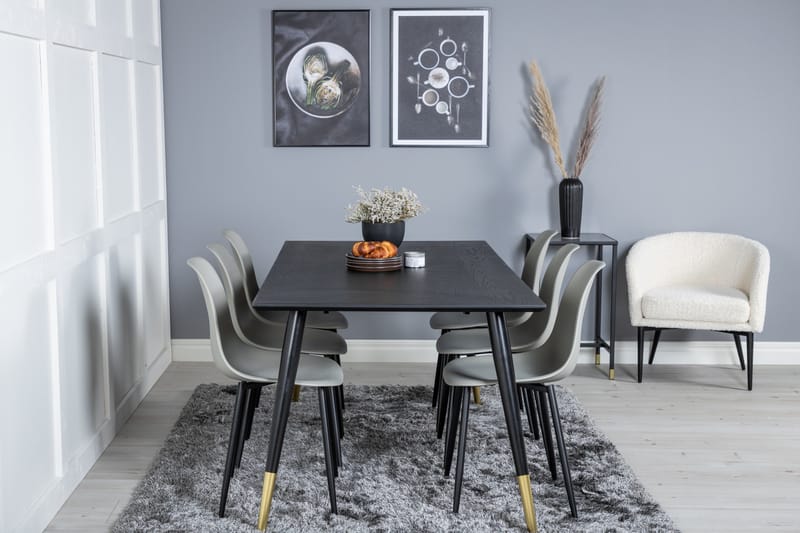 Daicy Spisegruppe 180 cm inkl. 6 Ypas Stoler - Svart/Messing/Grå - Møbler - Bord - Spisegruppe