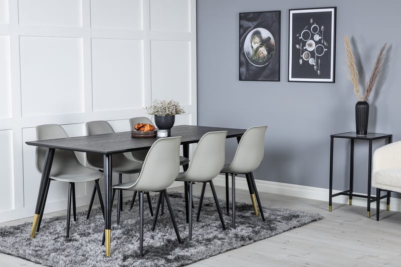 Daicy Spisegruppe 180 cm inkl. 6 Ypas Stoler - Svart/Messing/Grå - Møbler - Bord - Spisegruppe