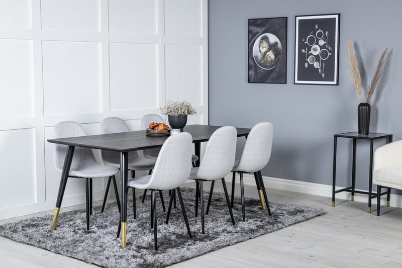 Daicy Spisegruppe 180 cm inkl. 6 Ypas Stoler - Svart/Messing/Grå - Møbler - Bord - Spisegruppe