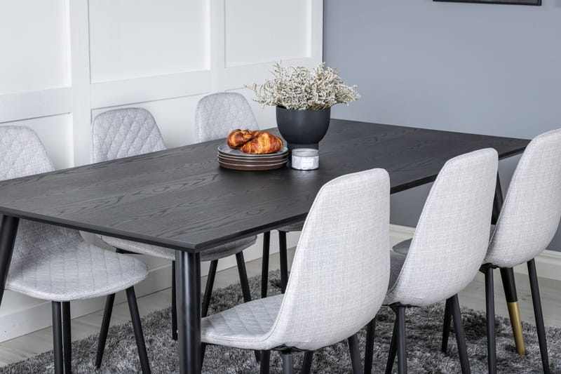 Daicy Spisegruppe 180 cm inkl. 6 Ypas Stoler - Svart/Messing/Grå - Møbler - Bord - Spisegruppe